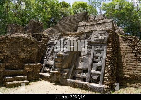 The Mask Temple or Structure N9-56 in the Mayan ruins in the Lamanai ...