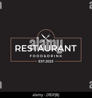 Retro restaurant emblem.Cutlery logo design and hand drawn vintage style restaurant typography. Stock Vector
