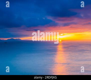 Photograph of the sunset from La Galea (Getxo, Bizkaia), in July 2023. Stock Photo