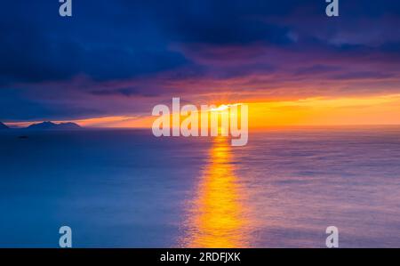 Photograph of the sunset from La Galea (Getxo, Bizkaia), in July 2023. Stock Photo