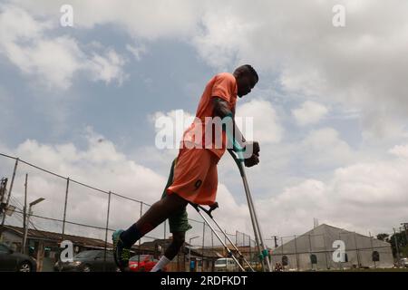 The Nigerian Amputee football team held a training session in Lagos ahead of the African Paralympic Football Tournament scheduled to take place in Accra, Ghana. Lagos, Nigeria. Stock Photo