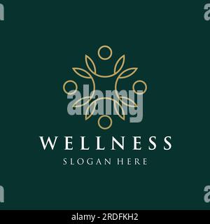 Wellness natural abstract logo design with unique natural person and leaf concept with creative idea.Logo for business, health, meditation, relaxation Stock Vector