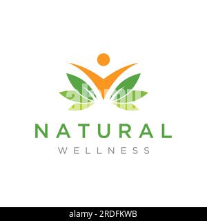 Wellness natural abstract logo design with unique natural person and leaf concept with creative idea.Logo for business, health, meditation, relaxation Stock Vector