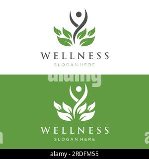 Wellness natural abstract logo design with unique natural person and leaf concept with creative idea.Logo for business, health, meditation, relaxation Stock Vector