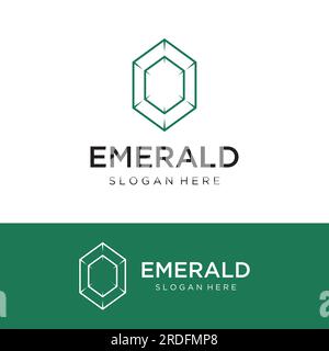 Luxury Vintage Emerald Gemstone logo in trendy style for jewelry. Stock Vector
