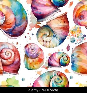 Watercolor colored seashells seamless pattern. Vector illustration Stock Vector