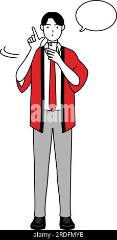 Man wearing a red happi coat posing with guts, Vector Illustration ...