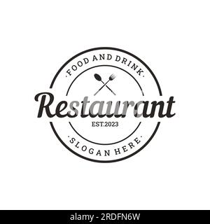 Retro restaurant emblem.Cutlery logo design and hand drawn vintage style restaurant typography. Stock Vector