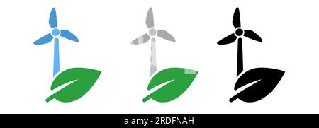 Wind tower plant green energy eco friendly power generator with leaf symbol Stock Vector