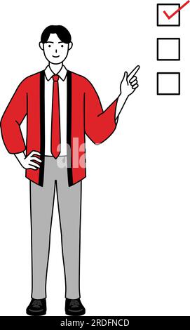Man wearing a red happi coat making a salute, Vector Illustration Stock ...