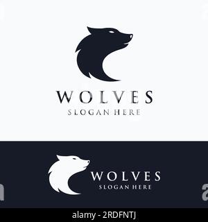 Night wolf abstract Logo design simple isolated background.Vector illustration. Stock Vector