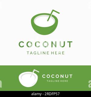 Natural fresh young coconut creative logo. Logo for coconut beverage products.Companies and Business. Stock Vector