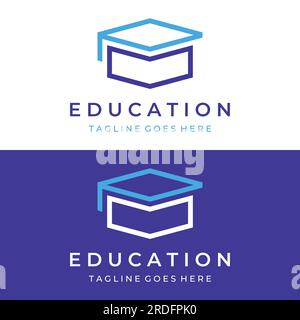 Creative design of student education logo with a sign of a hat, book, pencil or pen. Inspired by graduating students. Logo for universities, education Stock Vector