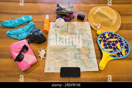 Travelling to Seychelles, visiting Mahe island, swimming gears to starts your holiday, Mahe Seychelles Stock Photo