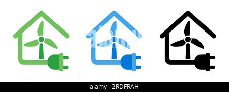 Windmill powering home house electricity green energy eco friendly power generator with leaf symbol Stock Vector