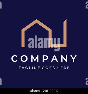 Creative logo of a monogram or geometric house or residential building in a flat and linear style.Logo for property, building construction, architectu Stock Vector