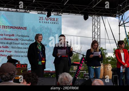 Gattatico, Reggio Emilia, Italy - April 25, 2023: Portrait of Teresa Vergalli and Zin Mar Aung, the Burmese politician, activist, and former political Stock Photo