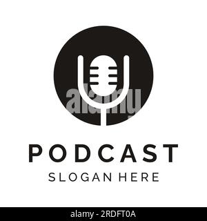 Podcast logo vector design with modern trendy microphone audio. Podcast for studio, interview, multimedia and web. Stock Vector