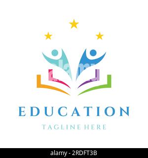 Creative design of student education logo with a sign of a hat, book, pencil or pen. Inspired by graduating students. Logo for universities, education Stock Vector
