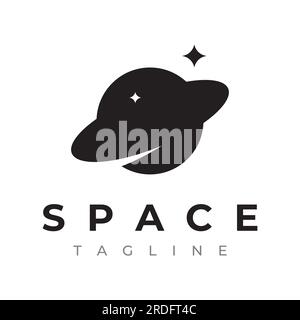 Space planet logo vector design surrounded by rings or orbits. For posters, business cards, space science. Stock Vector