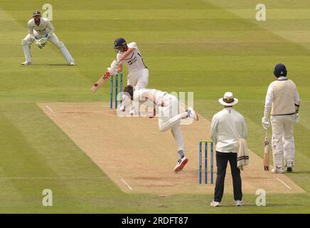 London, UK. 21st July, 2023. Middlesex's Josh De Caires batting as Middlesex take on Surrey on day three of the County Championship match at Lords. Credit: David Rowe/Alamy Live News Stock Photo