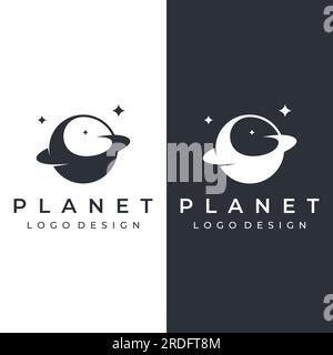Space planet logo vector design surrounded by rings or orbits. For posters, business cards, space science. Stock Vector