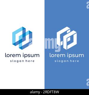 Block chain logo design.Geometric block chain with hexagons, modern technology box. Block chain for business, technology and data sign. Stock Vector