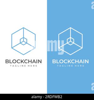 Block chain logo design.Geometric block chain with hexagons, modern technology box. Block chain for business, technology and data sign. Stock Vector