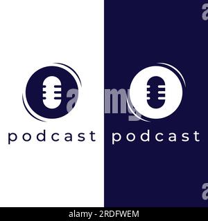 Podcast logo vector design with modern trendy microphone audio. Podcast for studio, interview, multimedia and web. Stock Vector