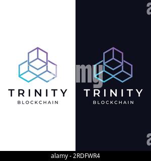 Block chain logo design.Geometric block chain with hexagons, modern technology box. Block chain for business, technology and data sign. Stock Vector