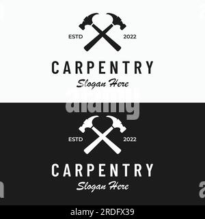 Crossed hammer logo design for vintage work carpentry tools.Logo for handyman, repair, construction. Stock Vector