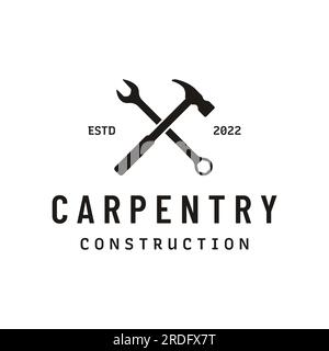 Crossed hammer logo design for vintage work carpentry tools.Logo for handyman, repair, construction. Stock Vector