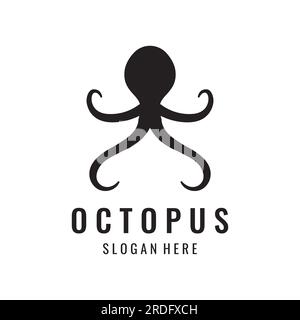 Sea octopus or kraken hipster logo template isolated on background. Stock Vector