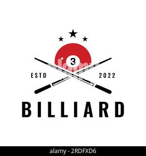 Billiard and cue stick creative logo template. Logo of billiard sport game, club, tournament and championship. Stock Vector