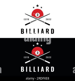 Billiard and cue stick creative logo template. Logo of billiard sport game, club, tournament and championship. Stock Vector