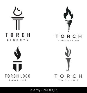 Minimalist liberty torch logo. Torch with a simple shape. Elegant letter T, fire and pillar. Stock Vector