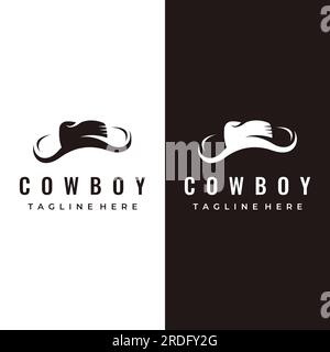 Simple silhouette cowboy hat minimalist logo isolated on black and white background. Stock Vector