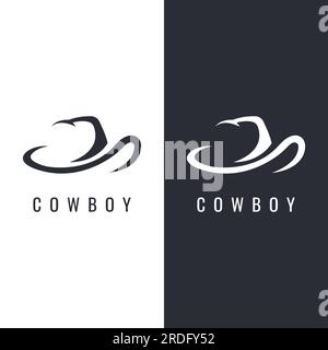 Simple silhouette cowboy hat minimalist logo isolated on black and white background. Stock Vector