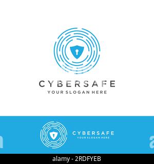 Creative design of technology digital cyber security logo with modern shield and key protection concept. Logo for business, digital and technology. Stock Vector