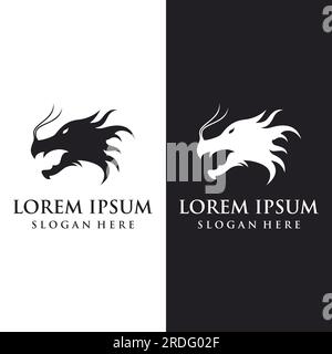 Logo fire dragon head and wings isolated background. Stock Vector