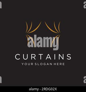 Creative luxury curtain or curtain logo for Theatre, home,hotel and apartment. Stock Vector