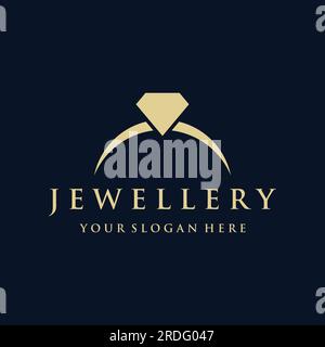 Abstract logo of jewelry ring with luxury diamond or gems.Isolated black and white background.Logo can be for jewelry brand and sign. Stock Vector