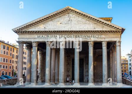 Rome, Lazio, Italy, entrance columns and pediment of Pantheon Stock Photo