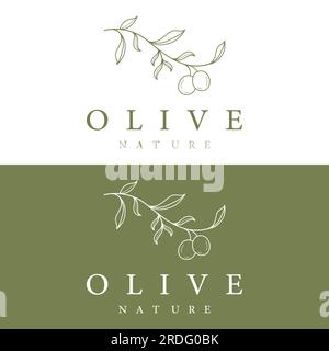 Hand drawn Botanical logo,leaf and natural olive fruit .Herbal, olive oil,cosmetic or beauty. Stock Vector
