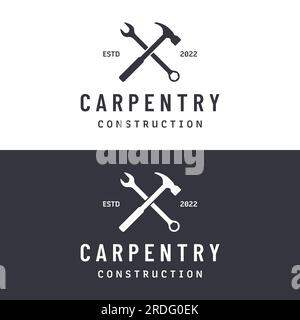 Crossed hammer logo design for vintage work carpentry tools.Logo for handyman, repair, construction. Stock Vector