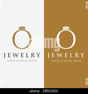 Abstract logo of jewelry ring with luxury diamond or gems.Isolated black and white background.Logo can be for jewelry brand and sign. Stock Vector