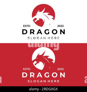 Logo fire dragon head and wings isolated background. Stock Vector