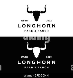 Vintage bull, cow and buffalo long horn logo. for badges, restaurant, business. Stock Vector