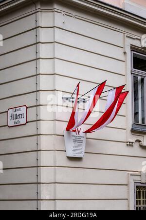 Tourist Information With National Flags At Important Sights, Vienna, Austria Stock Photo