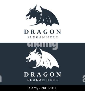 Logo fire dragon head and wings isolated background. Stock Vector